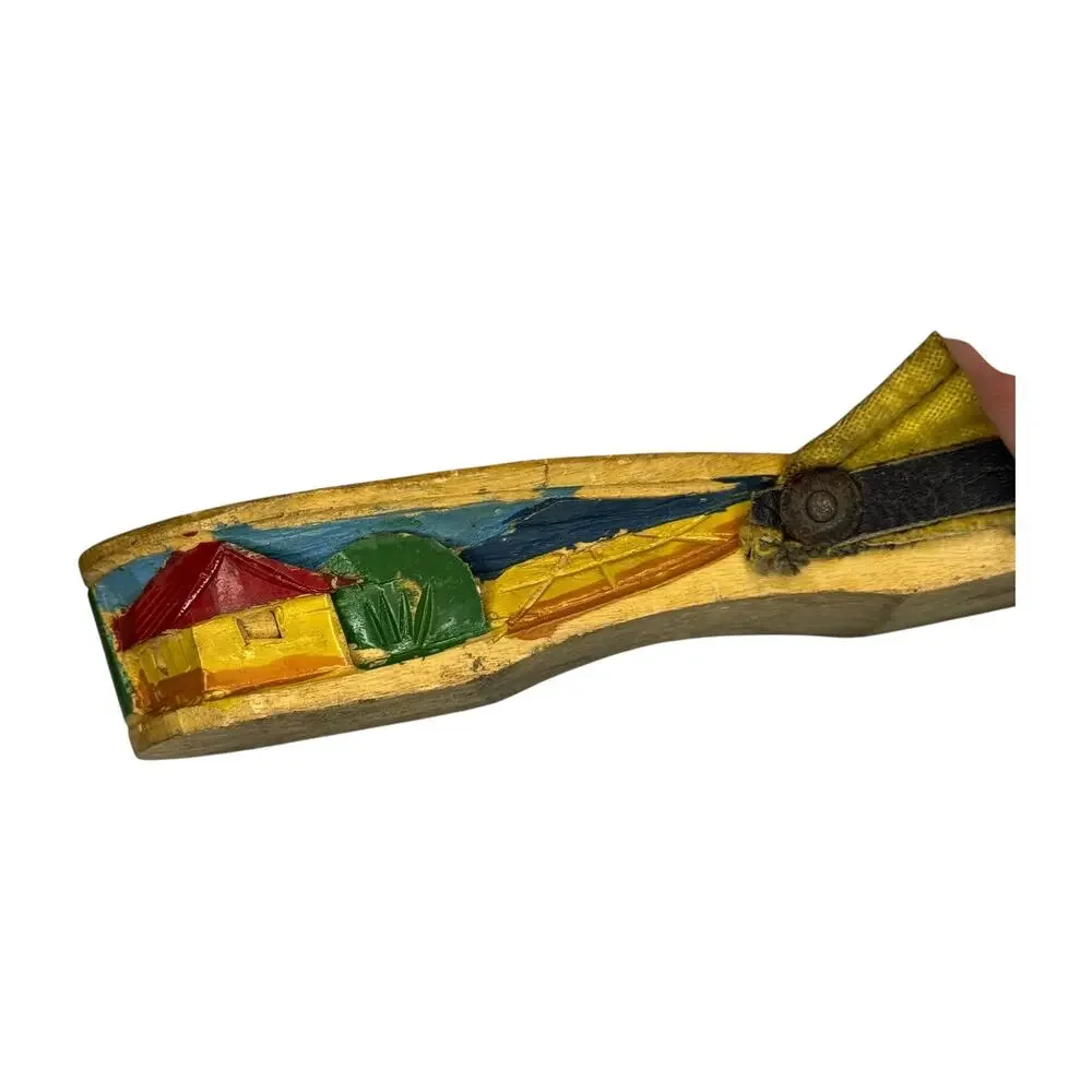 Vintage Wooden Slide Mules Beaded Vamp Folk Art Painted Sole Size 6 - Picture 4 of 9